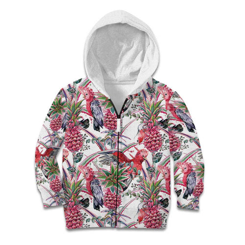 Australia Pink Galah Kid Hoodie Rose-breasted Cockatoo Pineapple Seamless Vibes - Aussie Hoodie