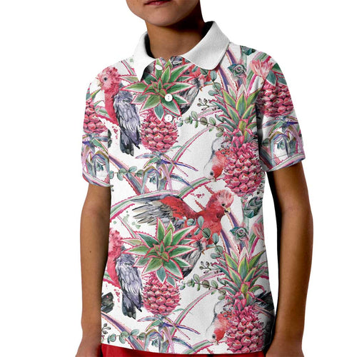 Australia Pink Galah Kid Polo Shirt Rose-breasted Cockatoo Pineapple Seamless Vibes - Aussie Hoodie