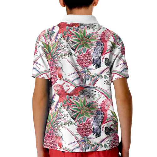 Australia Pink Galah Kid Polo Shirt Rose-breasted Cockatoo Pineapple Seamless Vibes - Aussie Hoodie