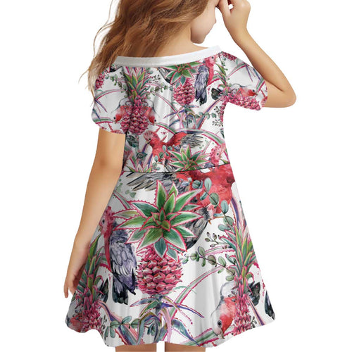 Australia Pink Galah Kid Short Sleeve Dress Rose-breasted Cockatoo Pineapple Seamless Vibes - Aussie Hoodie