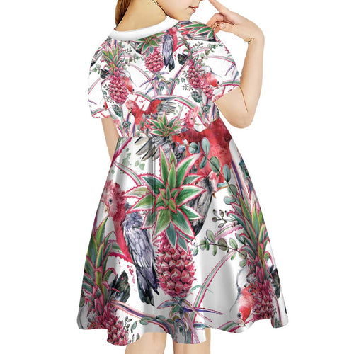 Australia Pink Galah Kid Short Sleeve Dress Rose-breasted Cockatoo Pineapple Seamless Vibes - Aussie Hoodie