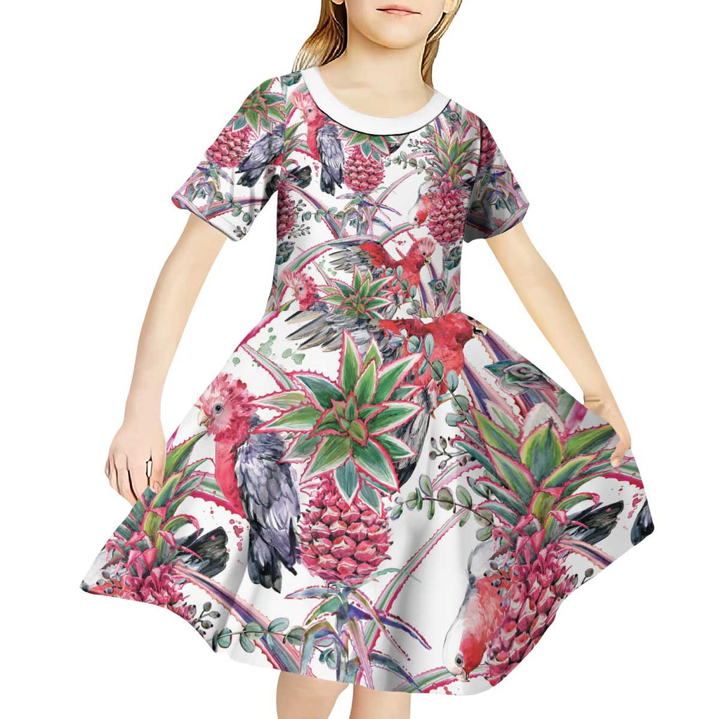 Australia Pink Galah Kid Short Sleeve Dress Rose-breasted Cockatoo Pineapple Seamless Vibes - Aussie Hoodie
