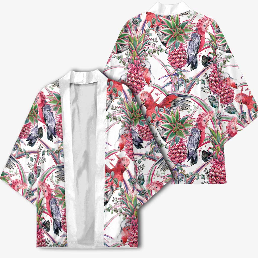 Australia Pink Galah Kimono Rose-breasted Cockatoo Pineapple Seamless Vibes - Aussie Hoodie