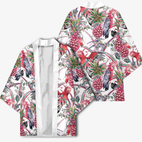 Australia Pink Galah Kimono Rose-breasted Cockatoo Pineapple Seamless Vibes - Aussie Hoodie