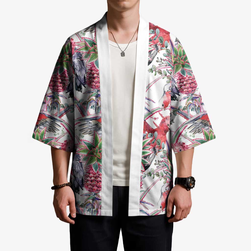 Australia Pink Galah Kimono Rose-breasted Cockatoo Pineapple Seamless Vibes - Aussie Hoodie