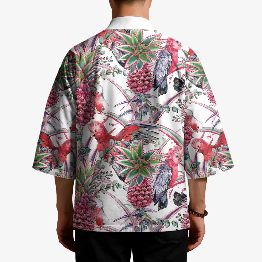 Australia Pink Galah Kimono Rose-breasted Cockatoo Pineapple Seamless Vibes - Aussie Hoodie
