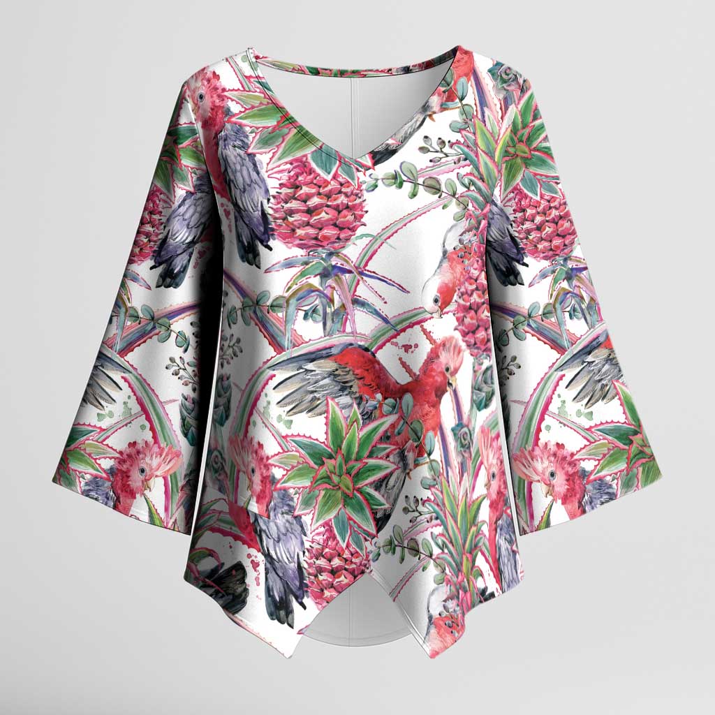 Australia Pink Galah Kimono Sleeve Blouse Rose-breasted Cockatoo Pineapple Seamless Vibes - Aussie Hoodie