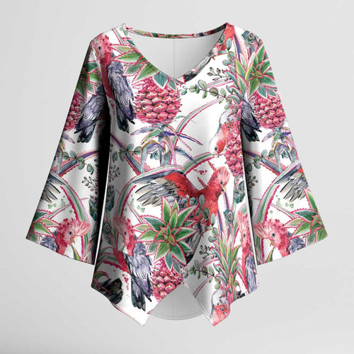 Australia Pink Galah Kimono Sleeve Blouse Rose-breasted Cockatoo Pineapple Seamless Vibes - Aussie Hoodie