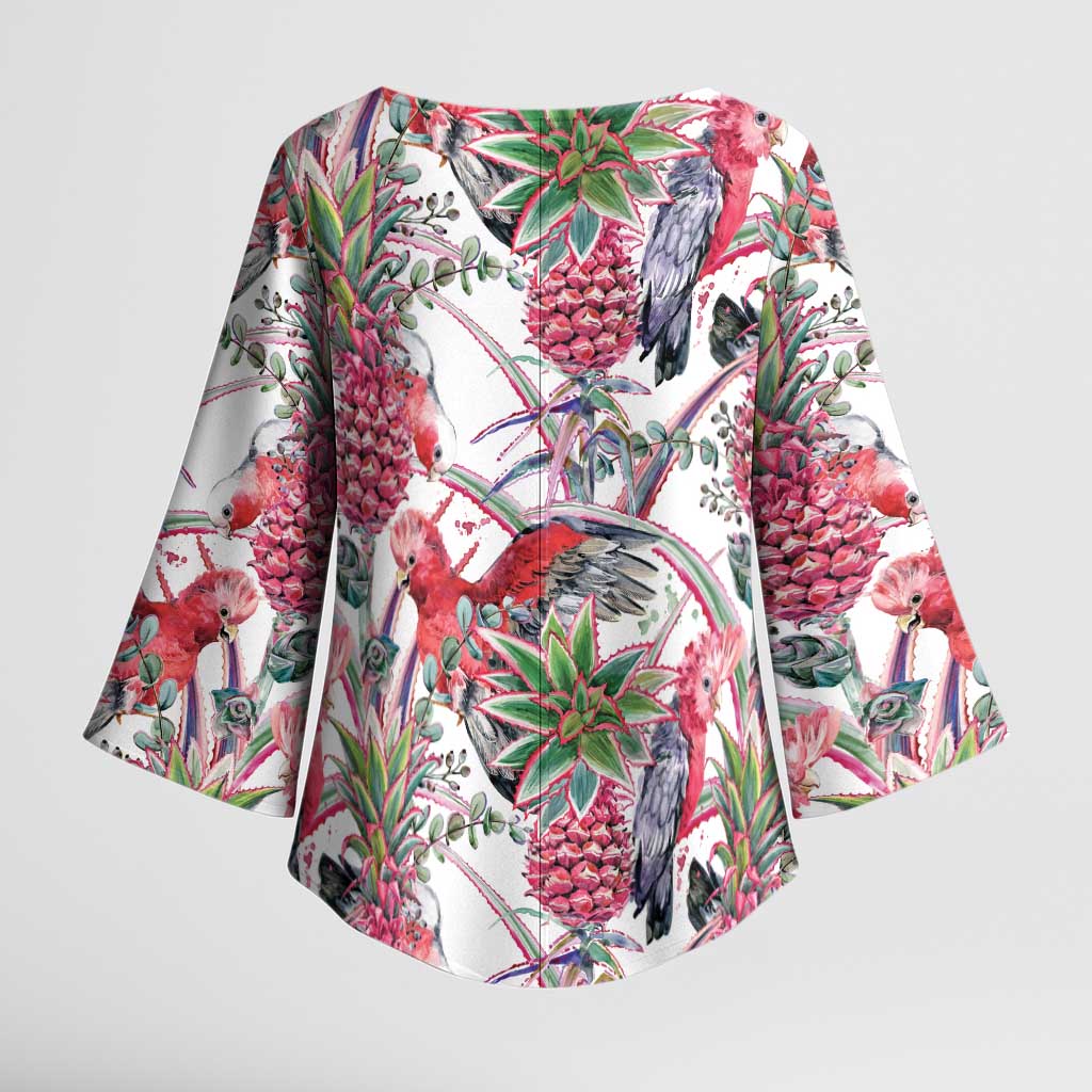 Australia Pink Galah Kimono Sleeve Blouse Rose-breasted Cockatoo Pineapple Seamless Vibes - Aussie Hoodie