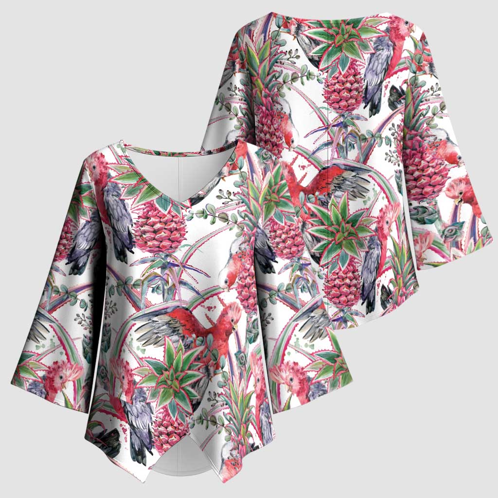 Australia Pink Galah Kimono Sleeve Blouse Rose-breasted Cockatoo Pineapple Seamless Vibes - Aussie Hoodie