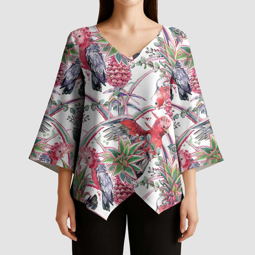 Australia Pink Galah Kimono Sleeve Blouse Rose-breasted Cockatoo Pineapple Seamless Vibes - Aussie Hoodie