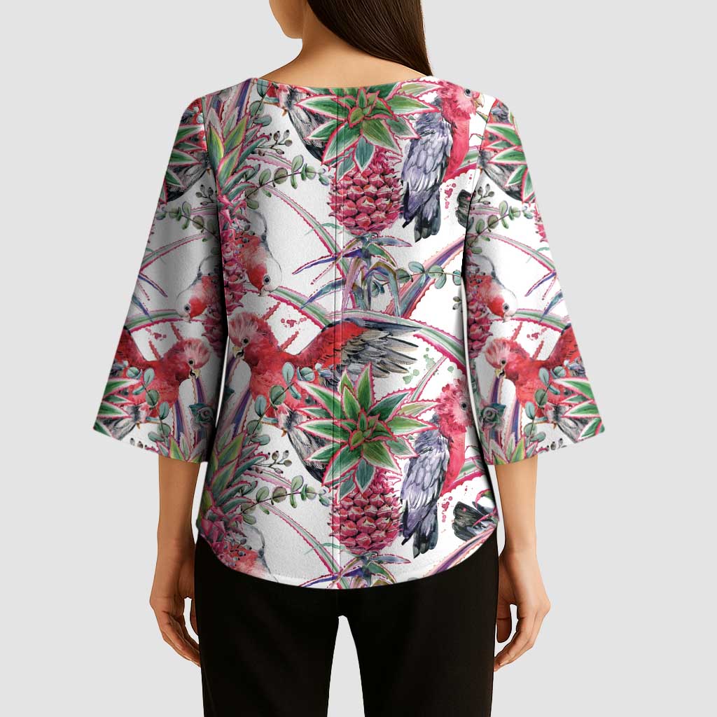 Australia Pink Galah Kimono Sleeve Blouse Rose-breasted Cockatoo Pineapple Seamless Vibes - Aussie Hoodie