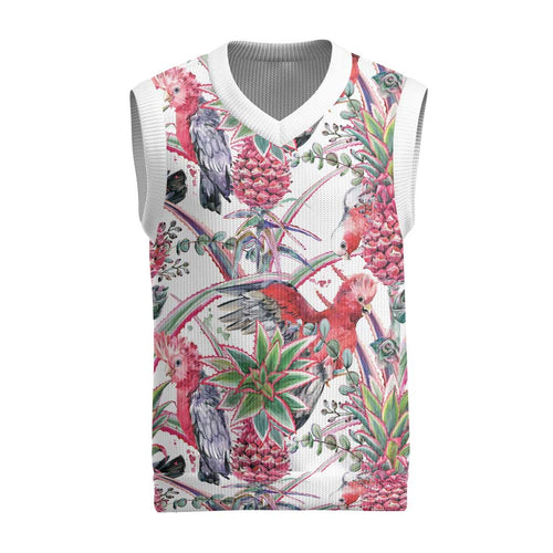 Australia Pink Galah Christmas Knitted V-Neck Vest Rose-breasted Cockatoo Pineapple Seamless Vibes - Aussie Hoodie