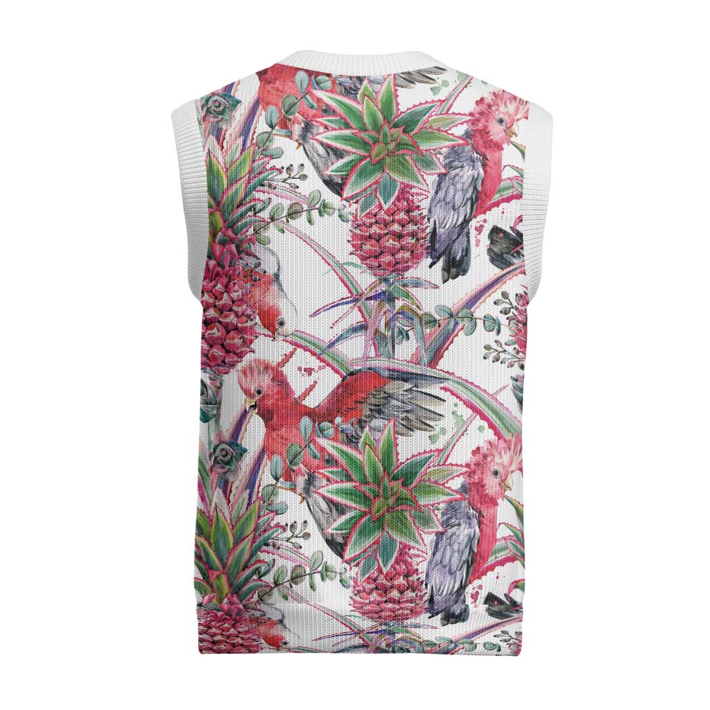 Australia Pink Galah Christmas Knitted V-Neck Vest Rose-breasted Cockatoo Pineapple Seamless Vibes - Aussie Hoodie