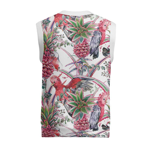 Australia Pink Galah Christmas Knitted V-Neck Vest Rose-breasted Cockatoo Pineapple Seamless Vibes - Aussie Hoodie