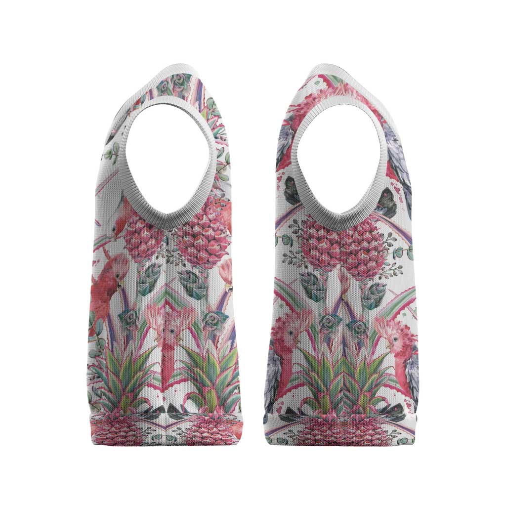 Australia Pink Galah Christmas Knitted V-Neck Vest Rose-breasted Cockatoo Pineapple Seamless Vibes - Aussie Hoodie