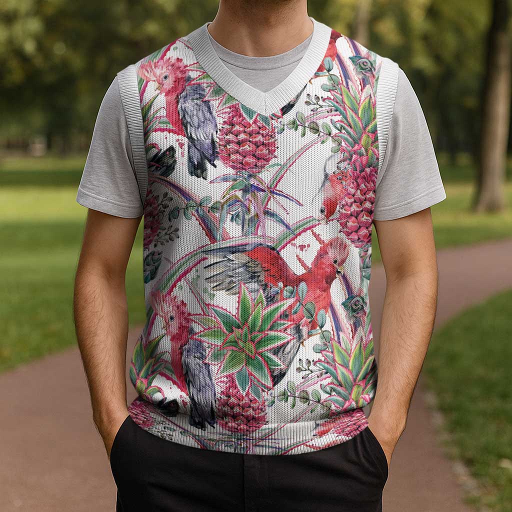 Australia Pink Galah Christmas Knitted V-Neck Vest Rose-breasted Cockatoo Pineapple Seamless Vibes - Aussie Hoodie