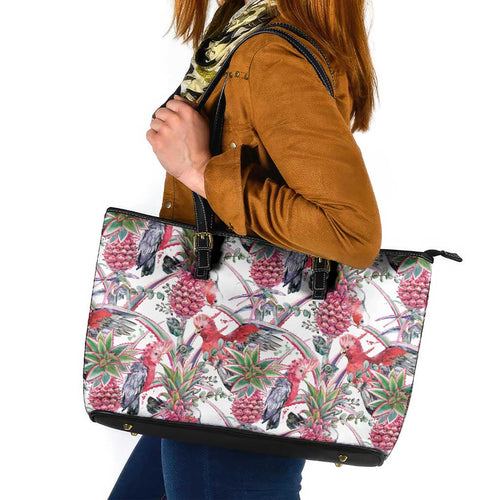 Australia Pink Galah Leather Tote Bag Rose-breasted Cockatoo Pineapple Seamless Vibes - Aussie Hoodie