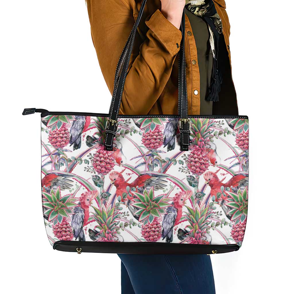 Australia Pink Galah Leather Tote Bag Rose-breasted Cockatoo Pineapple Seamless Vibes - Aussie Hoodie