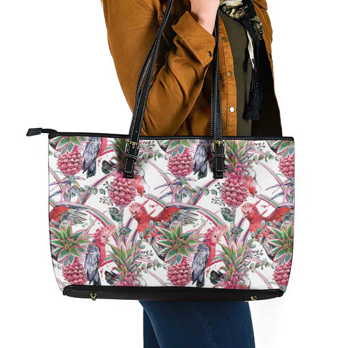 Australia Pink Galah Leather Tote Bag Rose-breasted Cockatoo Pineapple Seamless Vibes - Aussie Hoodie