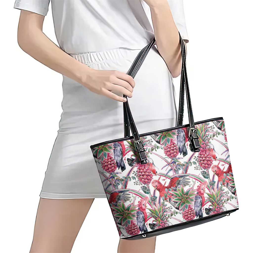 Australia Pink Galah Leather Tote Bag Rose-breasted Cockatoo Pineapple Seamless Vibes - Aussie Hoodie