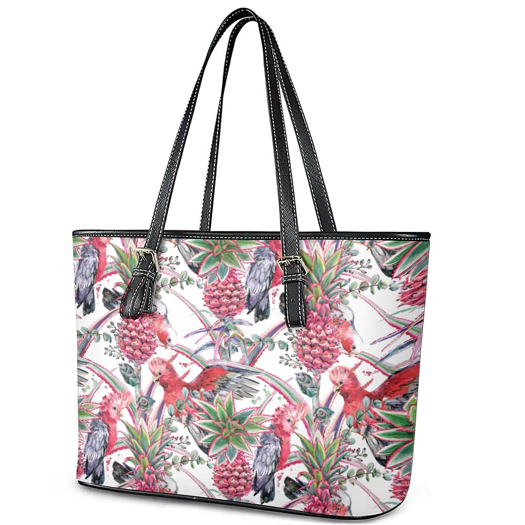 Australia Pink Galah Leather Tote Bag Rose-breasted Cockatoo Pineapple Seamless Vibes - Aussie Hoodie