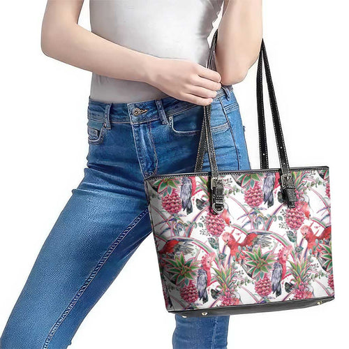 Australia Pink Galah Leather Tote Bag Rose-breasted Cockatoo Pineapple Seamless Vibes - Aussie Hoodie
