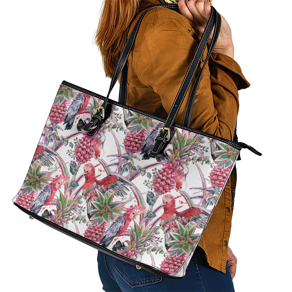 Australia Pink Galah Leather Tote Bag Rose-breasted Cockatoo Pineapple Seamless Vibes - Aussie Hoodie