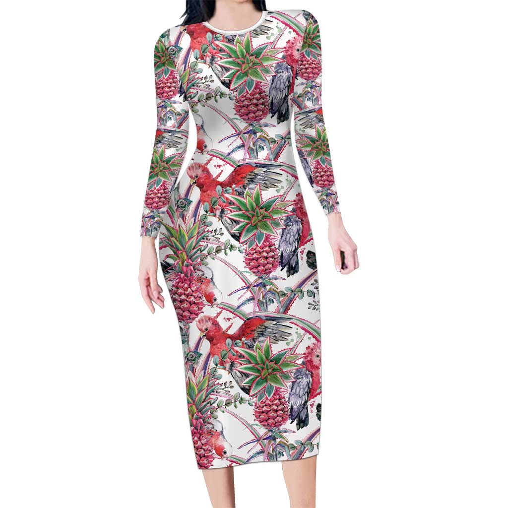 Australia Pink Galah Long Sleeve Bodycon Dress Rose-breasted Cockatoo Pineapple Seamless Vibes - Aussie Hoodie