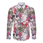 Australia Pink Galah Long Sleeve Button Shirt Rose-breasted Cockatoo Pineapple Seamless Vibes - Aussie Hoodie