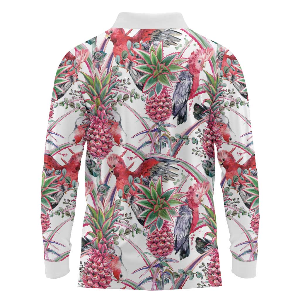 Australia Pink Galah Long Sleeve Polo Shirt Rose-breasted Cockatoo Pineapple Seamless Vibes - Aussie Hoodie