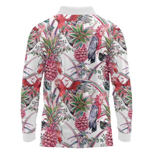 Australia Pink Galah Long Sleeve Polo Shirt Rose-breasted Cockatoo Pineapple Seamless Vibes - Aussie Hoodie