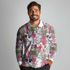 Australia Pink Galah Long Sleeve Polo Shirt Rose-breasted Cockatoo Pineapple Seamless Vibes - Aussie Hoodie