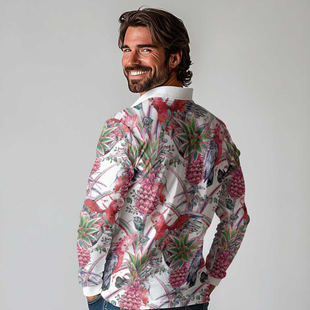 Australia Pink Galah Long Sleeve Polo Shirt Rose-breasted Cockatoo Pineapple Seamless Vibes - Aussie Hoodie