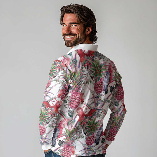 Australia Pink Galah Long Sleeve Polo Shirt Rose-breasted Cockatoo Pineapple Seamless Vibes - Aussie Hoodie