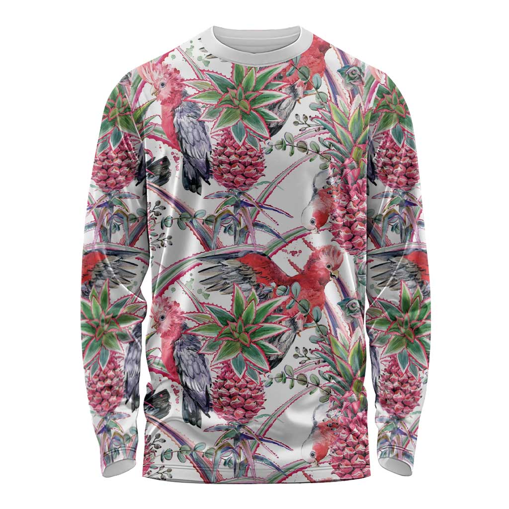 Australia Pink Galah Long Sleeve Shirt Rose-breasted Cockatoo Pineapple Seamless Vibes - Aussie Hoodie