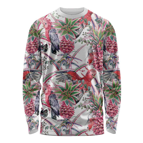 Australia Pink Galah Long Sleeve Shirt Rose-breasted Cockatoo Pineapple Seamless Vibes - Aussie Hoodie
