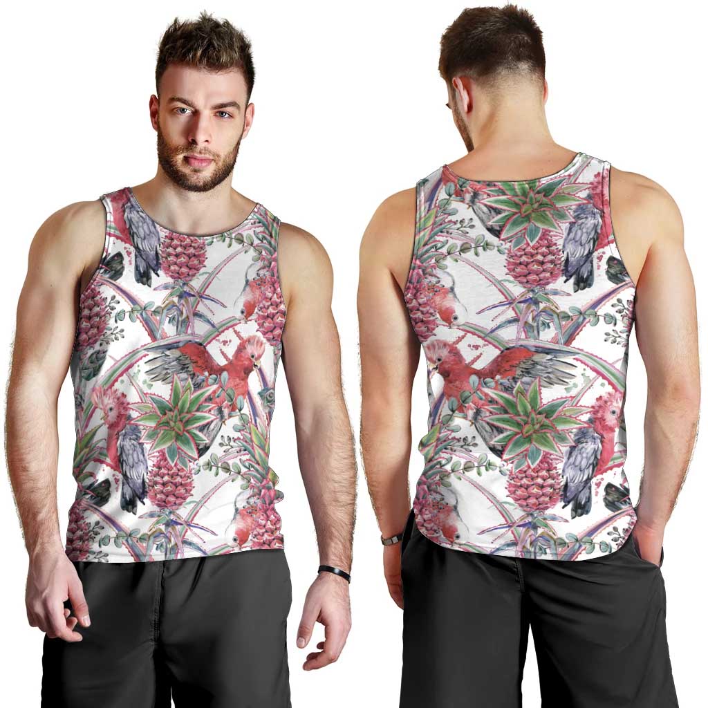 Australia Pink Galah Men Tank Top Rose-breasted Cockatoo Pineapple Seamless Vibes - Aussie Hoodie