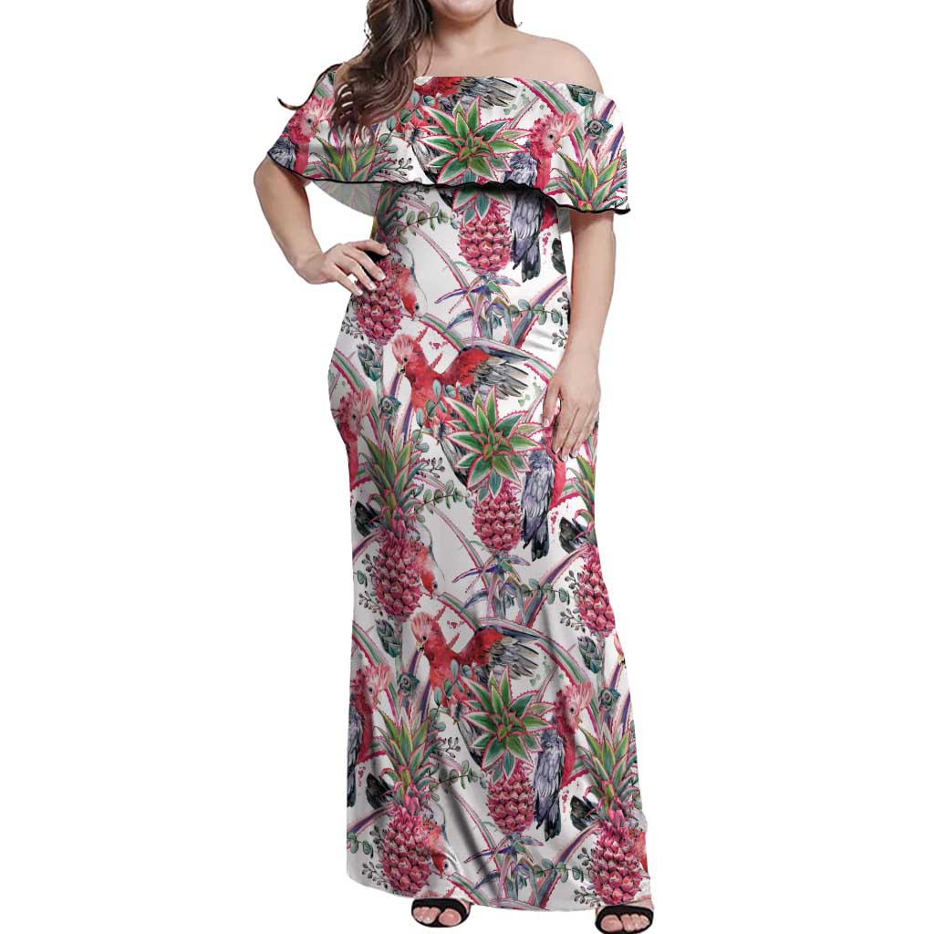 Australia Pink Galah Off Shoulder Maxi Dress Rose-breasted Cockatoo Pineapple Seamless Vibes - Aussie Hoodie