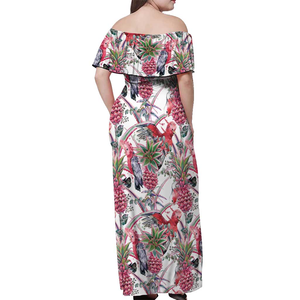 Australia Pink Galah Off Shoulder Maxi Dress Rose-breasted Cockatoo Pineapple Seamless Vibes - Aussie Hoodie