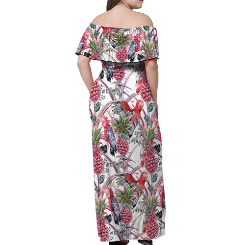 Australia Pink Galah Off Shoulder Maxi Dress Rose-breasted Cockatoo Pineapple Seamless Vibes - Aussie Hoodie