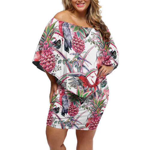 Australia Pink Galah Off Shoulder Short Dress Rose-breasted Cockatoo Pineapple Seamless Vibes - Aussie Hoodie
