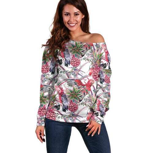Australia Pink Galah Off Shoulder Sweater Rose-breasted Cockatoo Pineapple Seamless Vibes - Aussie Hoodie