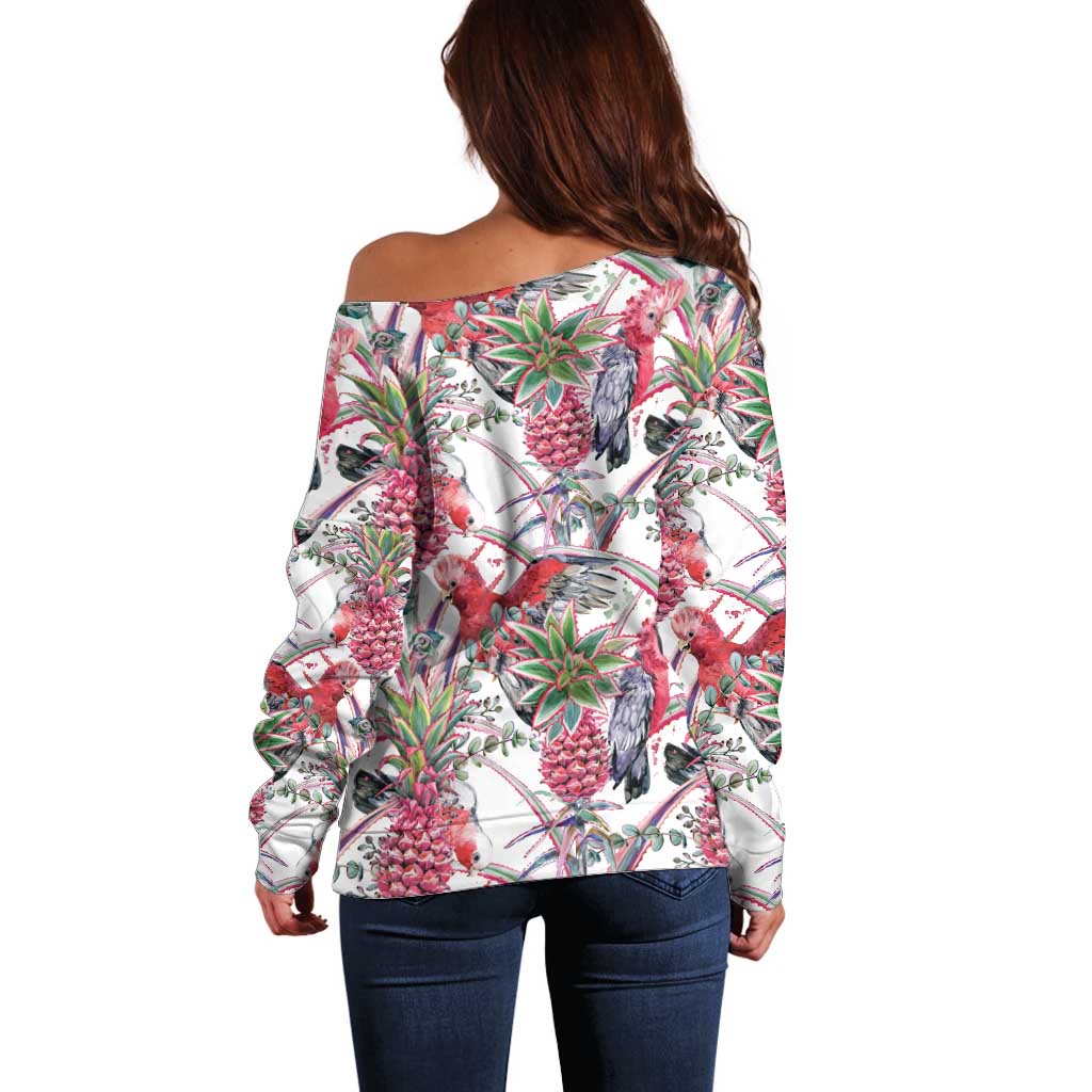 Australia Pink Galah Off Shoulder Sweater Rose-breasted Cockatoo Pineapple Seamless Vibes - Aussie Hoodie