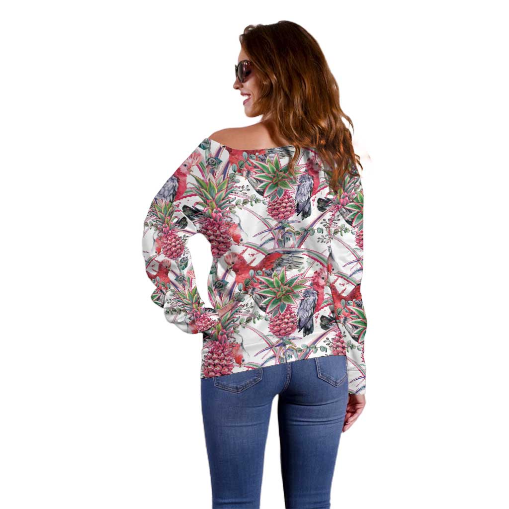 Australia Pink Galah Off Shoulder Sweater Rose-breasted Cockatoo Pineapple Seamless Vibes - Aussie Hoodie