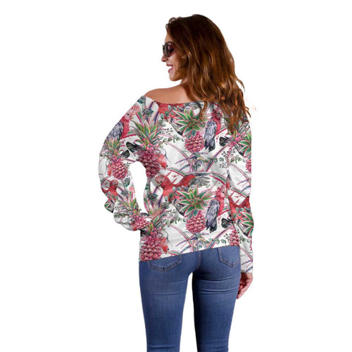 Australia Pink Galah Off Shoulder Sweater Rose-breasted Cockatoo Pineapple Seamless Vibes - Aussie Hoodie