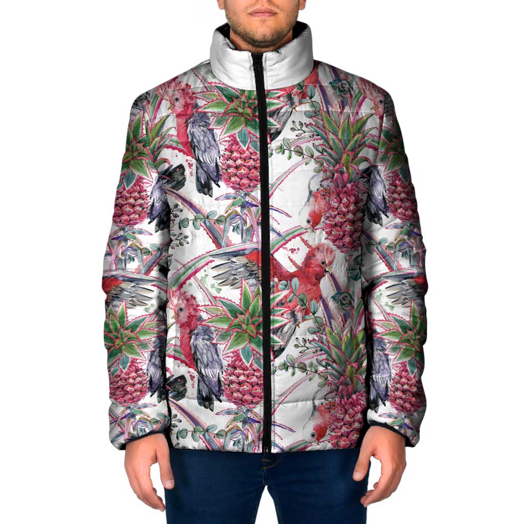 Australia Pink Galah Padded Jacket Rose-breasted Cockatoo Pineapple Seamless Vibes - Aussie Hoodie
