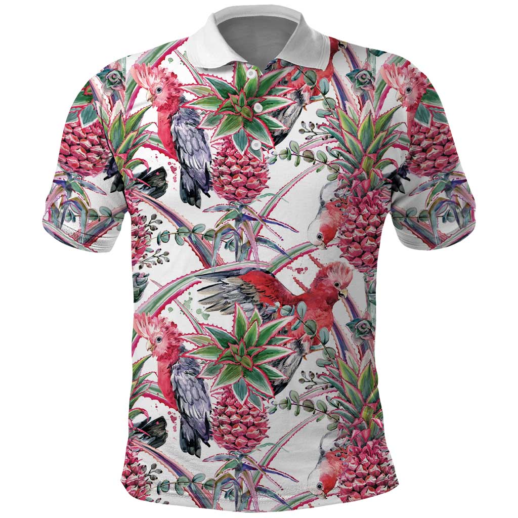 Australia Pink Galah Polo Shirt Rose-breasted Cockatoo Pineapple Seamless Vibes - Aussie Hoodie