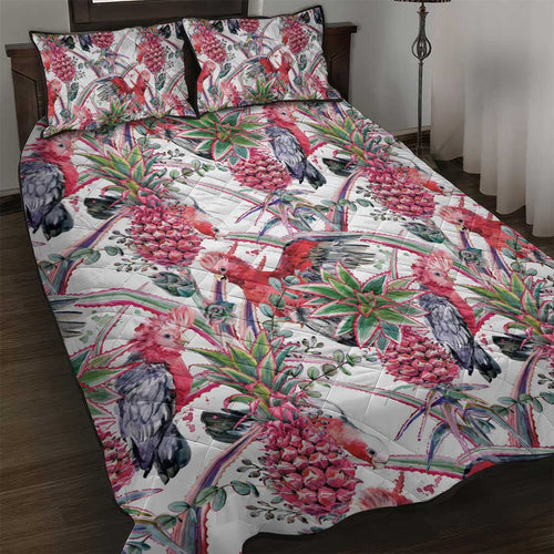 Australia Pink Galah Quilt Bed Set Rose-breasted Cockatoo Pineapple Seamless Vibes - Aussie Hoodie