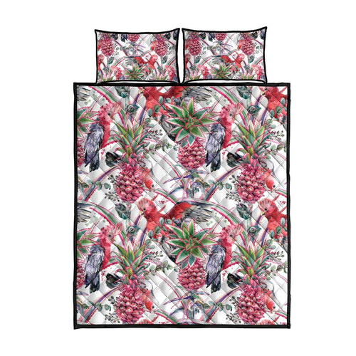 Australia Pink Galah Quilt Bed Set Rose-breasted Cockatoo Pineapple Seamless Vibes - Aussie Hoodie